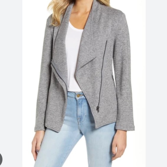 **$5 SALE** BB DAKOTA Grey Off The Clock Asymmetrical Knit Moto Jacket - Picture 1 of 5